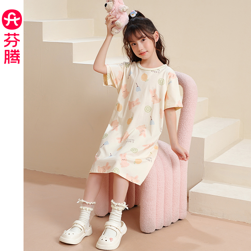 芬腾女童夏季短袖薄款可爱睡裙