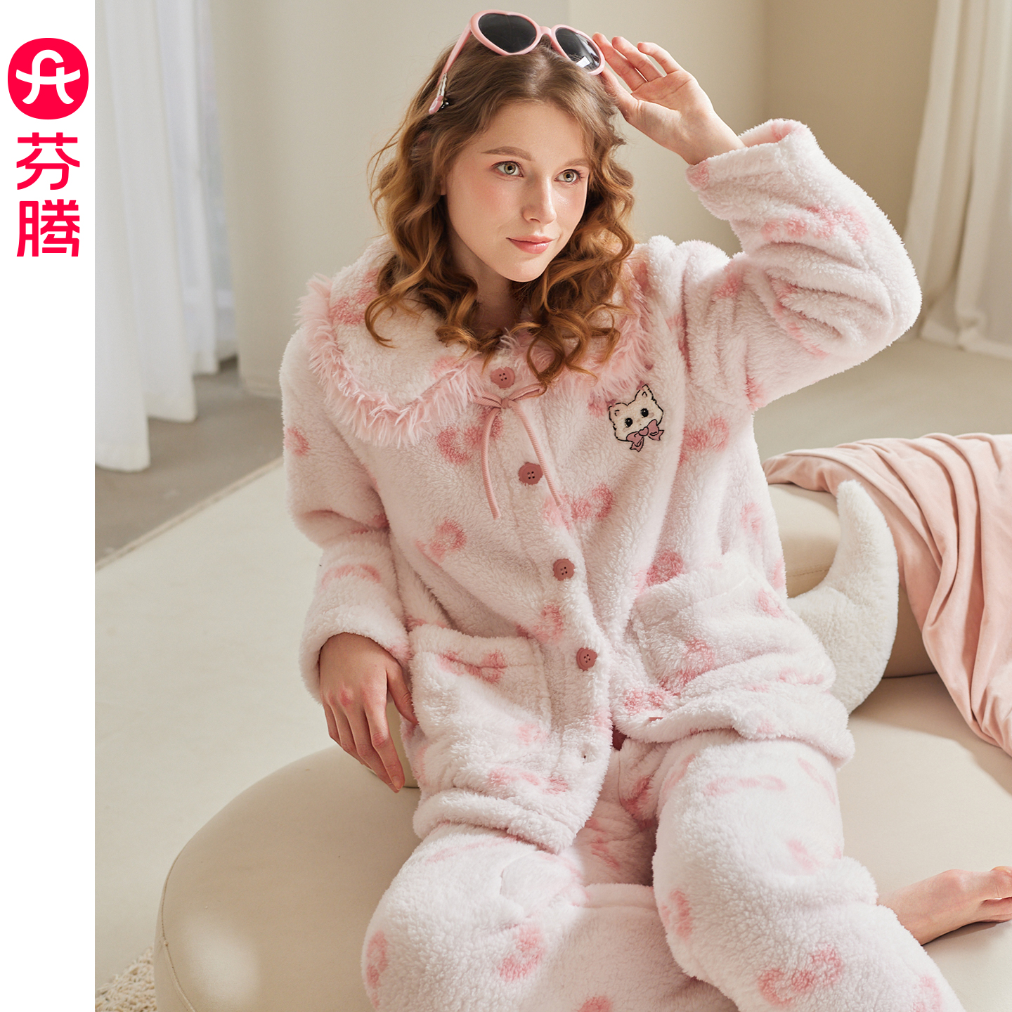 芬腾珊瑚绒女睡衣秋冬季加绒加厚