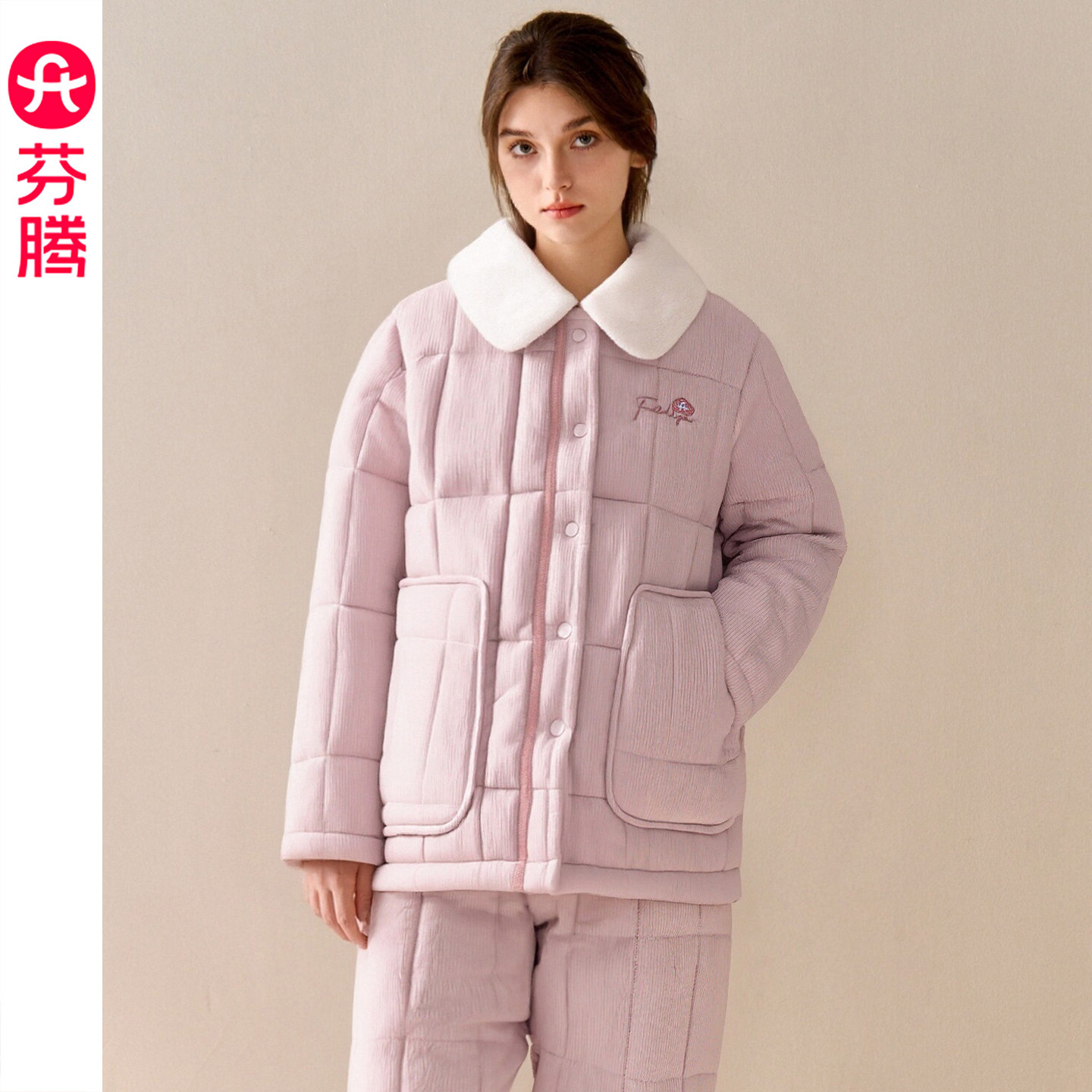 芬腾女士睡衣冬季三层加厚夹棉珊瑚绒套装抗静电法兰绒加厚家居服