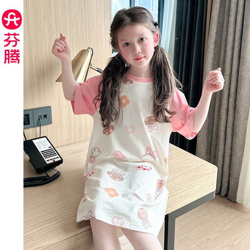 芬腾女童夏季纯棉短袖家居服睡裙