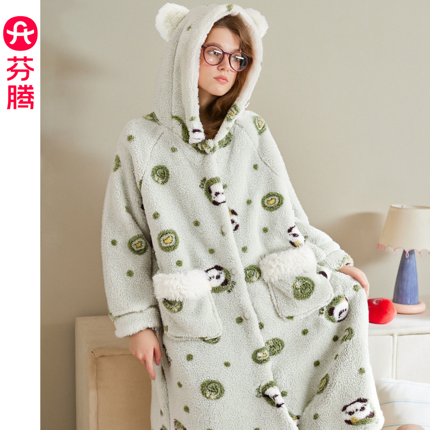 芬腾珊瑚绒睡袍女秋冬季加绒加厚