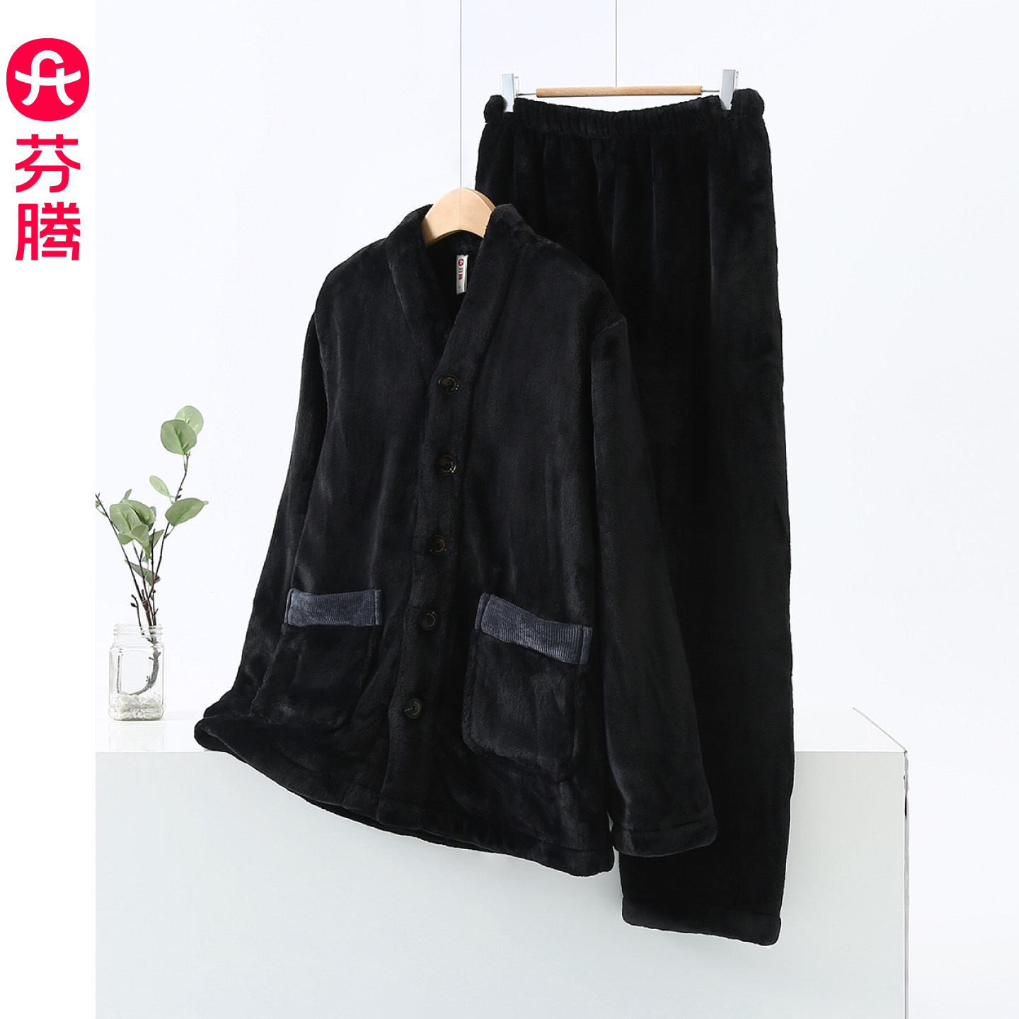 芬腾珊瑚绒男士睡衣秋冬季加绒加厚套装男款法兰绒保暖家居服冬天