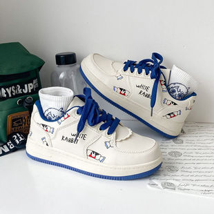 克莱因蓝鞋子高帮小众设计2021秋冬季新款ins潮鞋百搭可爱板鞋女
