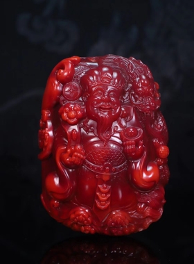 凉山南红锦红包浆财神爷吊坠手把件土地公财首菩萨财帛星君挂件男