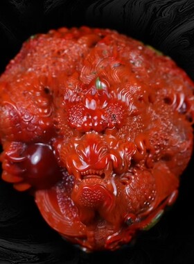 天然保山凉山南红玛瑙手把件瓦西料柿子红雕刻神龙雕件貔貅龙龟男