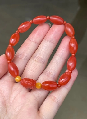 捡漏天然红玛瑙转运珠单圈手链 男女款红绳手串 玛瑙红色手串