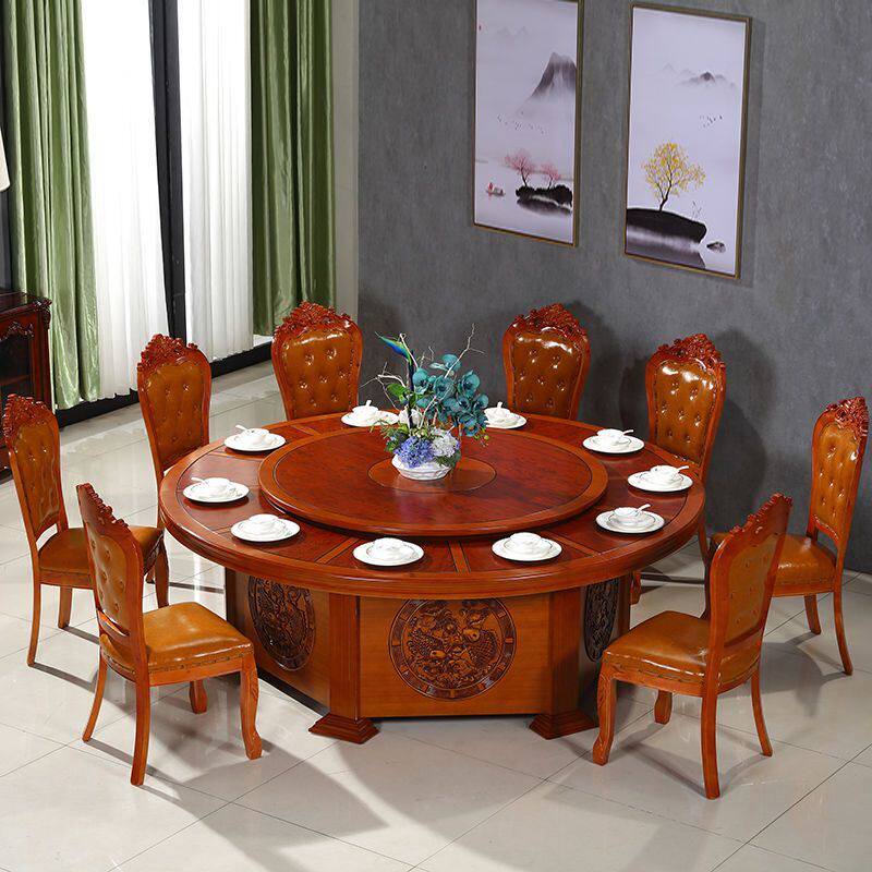 2023酒店餐桌电动大圆桌椅组合旋转转盘饭店包厢火锅店15人20人新