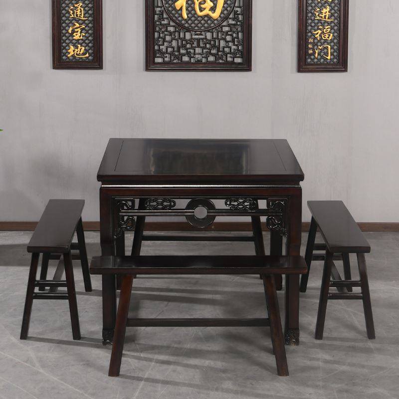 2023老式纯实木四方桌农村八仙桌五件套家用明清八仙桌实木正方形