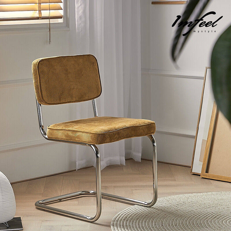 2025小红书网红ins中古椅子休闲民宿灯芯绒单人靠背凳家用铁艺