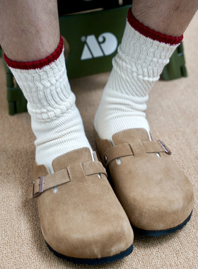 COSMOS制男女情侣 秋冬复古条纹米色有机棉毛巾底舒适透气中长袜