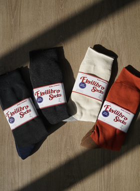 Ekvilibro 平纹螺口拼色毛巾底 精梳棉复古简约无骨中长袜堆堆袜