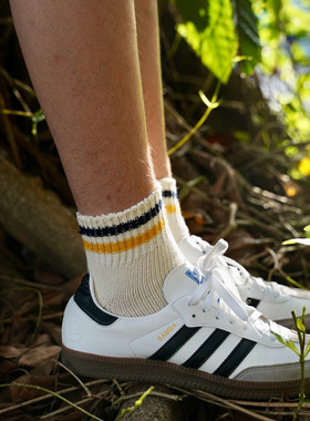 EKVILIBRO 男女情侣 复古纯棉古董机制双针粗针袜 撞色条纹短筒袜