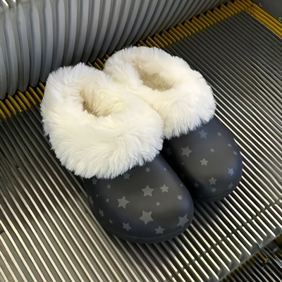 洞洞鞋毛绒内胆棉加绒可拆卸秋冬季鞋套加厚鞋垫棉拖鞋外穿配饰