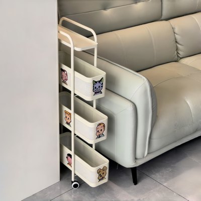 厨房夹缝置物架极窄缝隙收纳柜多层冰箱侧面抽拉柜可移动小推车