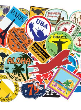 100 Pcs Travel Map Country Logo PVC Waterproof Stickers