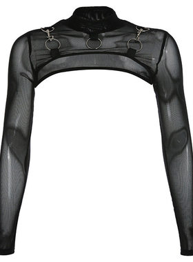 Women TShirt Hip Hop Gothic Turtleneck Tops长袖t恤舞蹈罩衫潮