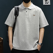 休闲POLO衫 高端男装 男花灰短袖 宽松大码 翻领t恤新款 重磅300g夏季
