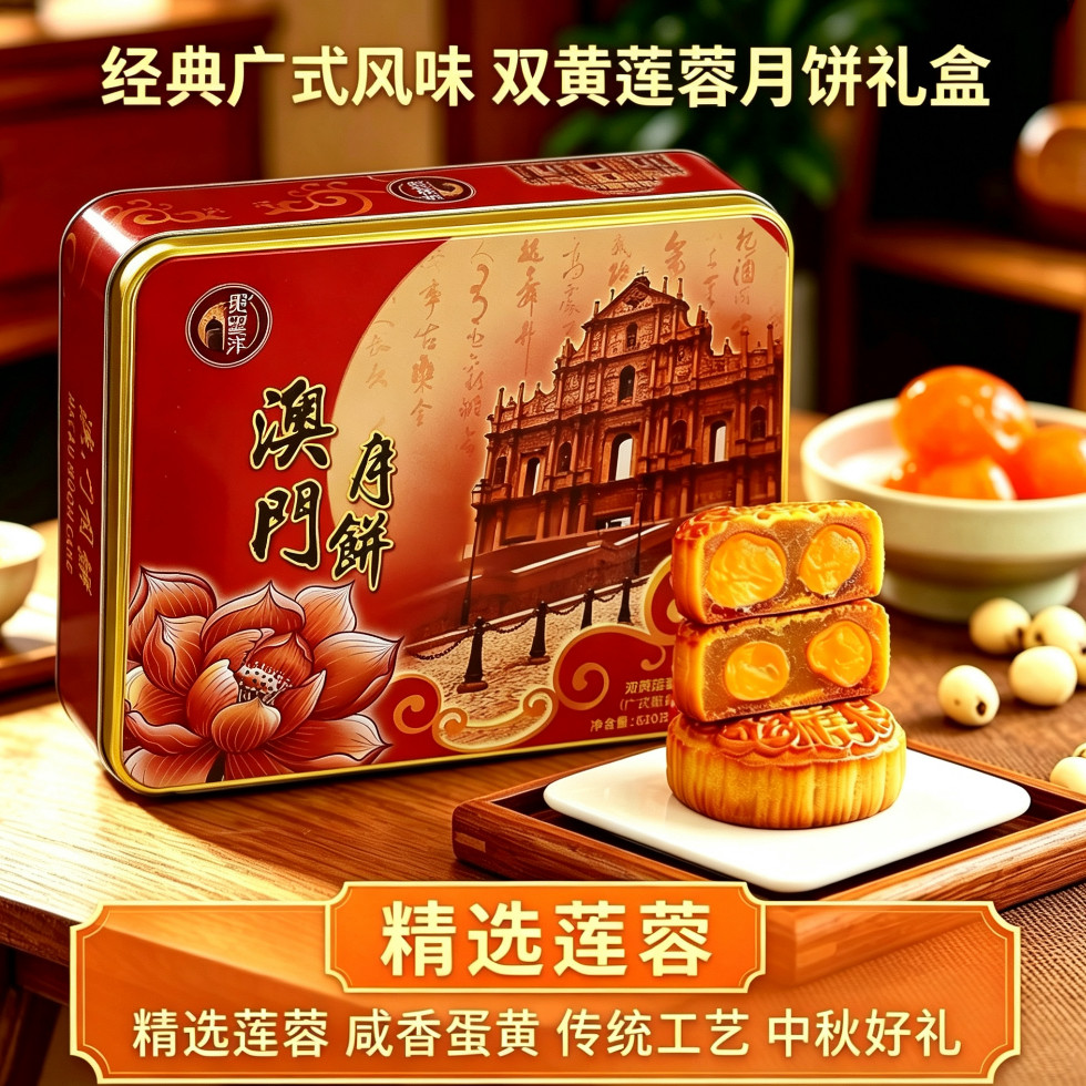 官方 澳门东望洋双黄白莲蓉月饼礼盒正宗广式咸香流油中秋节送礼