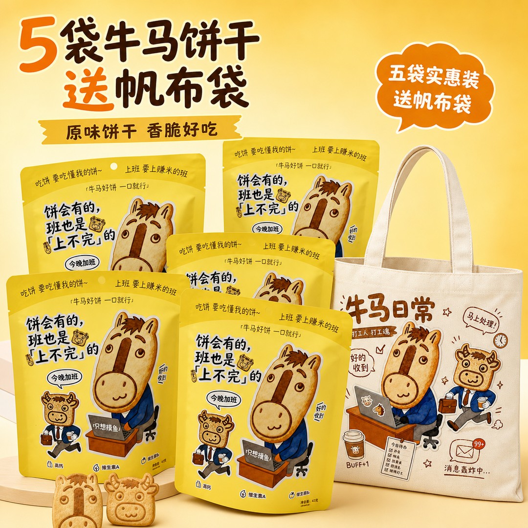 趣味牛来造型牛马小饼干下午茶零食儿童营养高钙磨牙手工饼干5袋