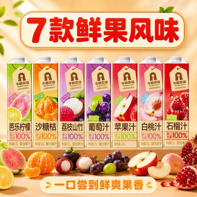 牛顿农场复合果汁100%含量多口味荔枝山竹芭乐柠檬白桃果味饮料