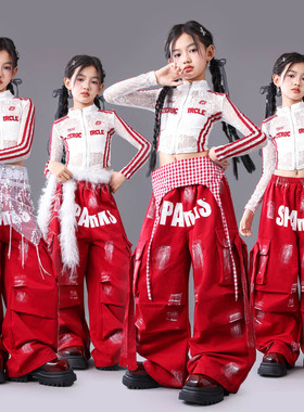 喜庆儿童爵士舞女童服装红色蕾丝少儿街舞潮服女孩jazz舞台演出服