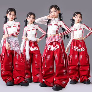 元 红白蕾丝少儿街舞潮服女孩jazz舞台演出服 旦儿童爵士舞女童服装