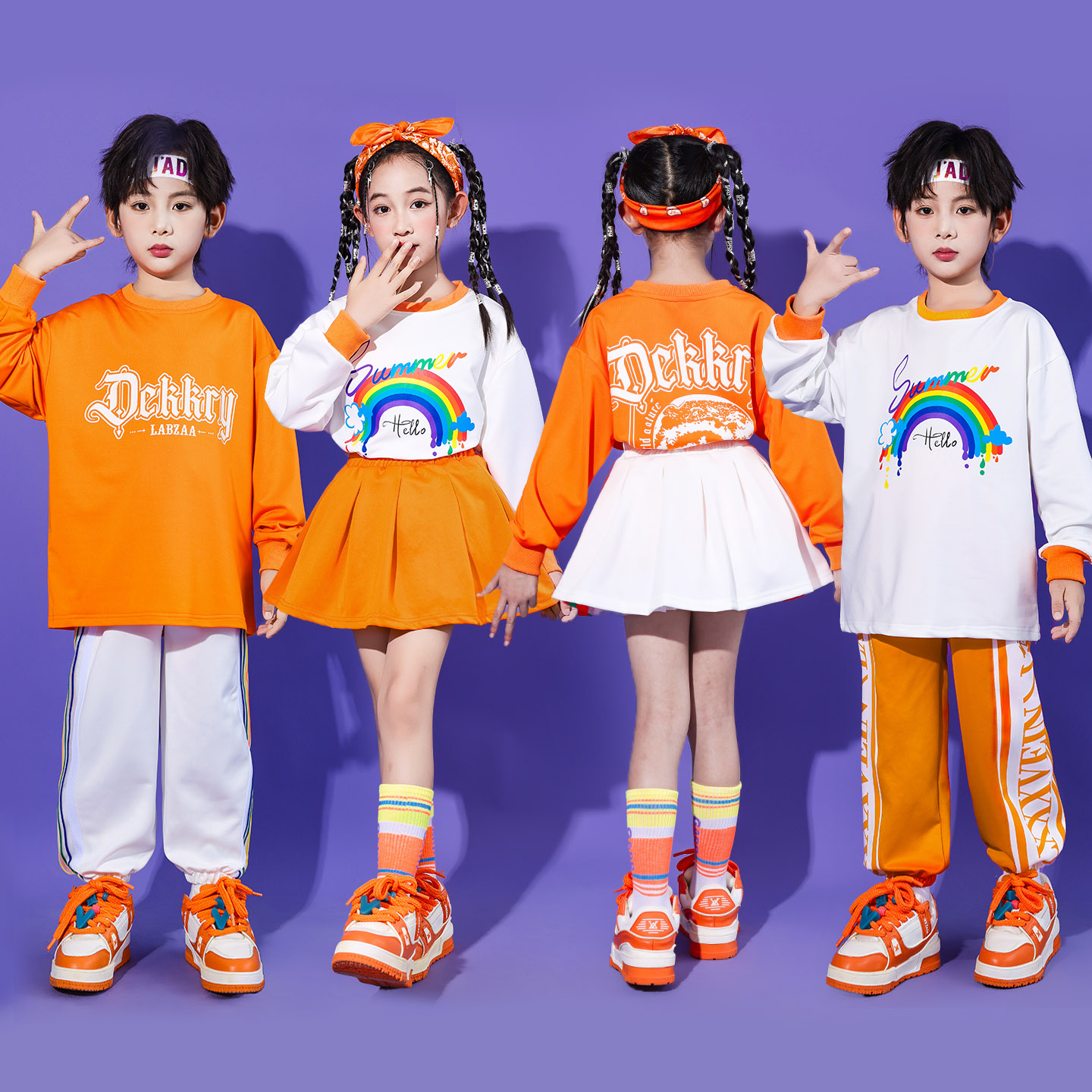儿童合唱表演服装幼儿园彩虹啦啦队演出服小学生运动会开幕式服装