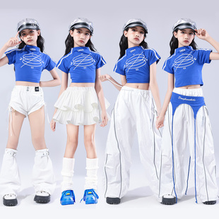 嘻哈兒童街舞潮服套裝 爵士舞女童服裝 jazz女孩走秀少兒藍色演出服