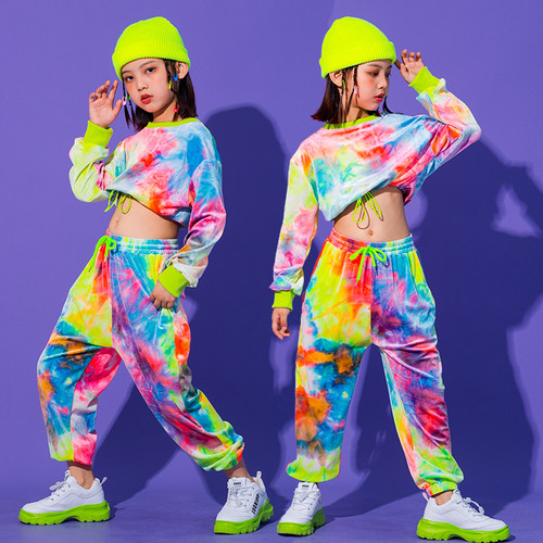 新款女童街舞潮装嘻哈演出服儿童爵士舞服装露脐女孩jazz露脐套装