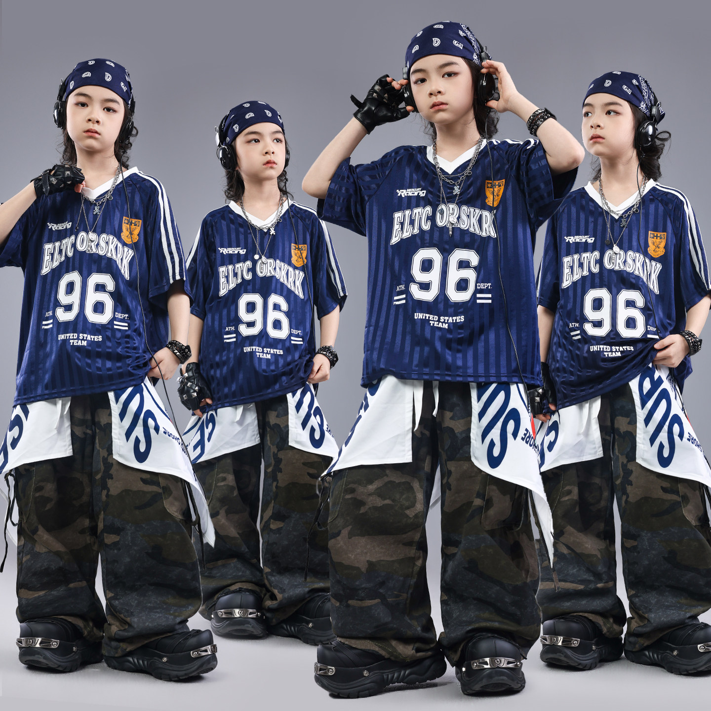 新款男童街舞潮服儿童嘻哈美式hiphop演出服幼儿酷帅套装表演服装