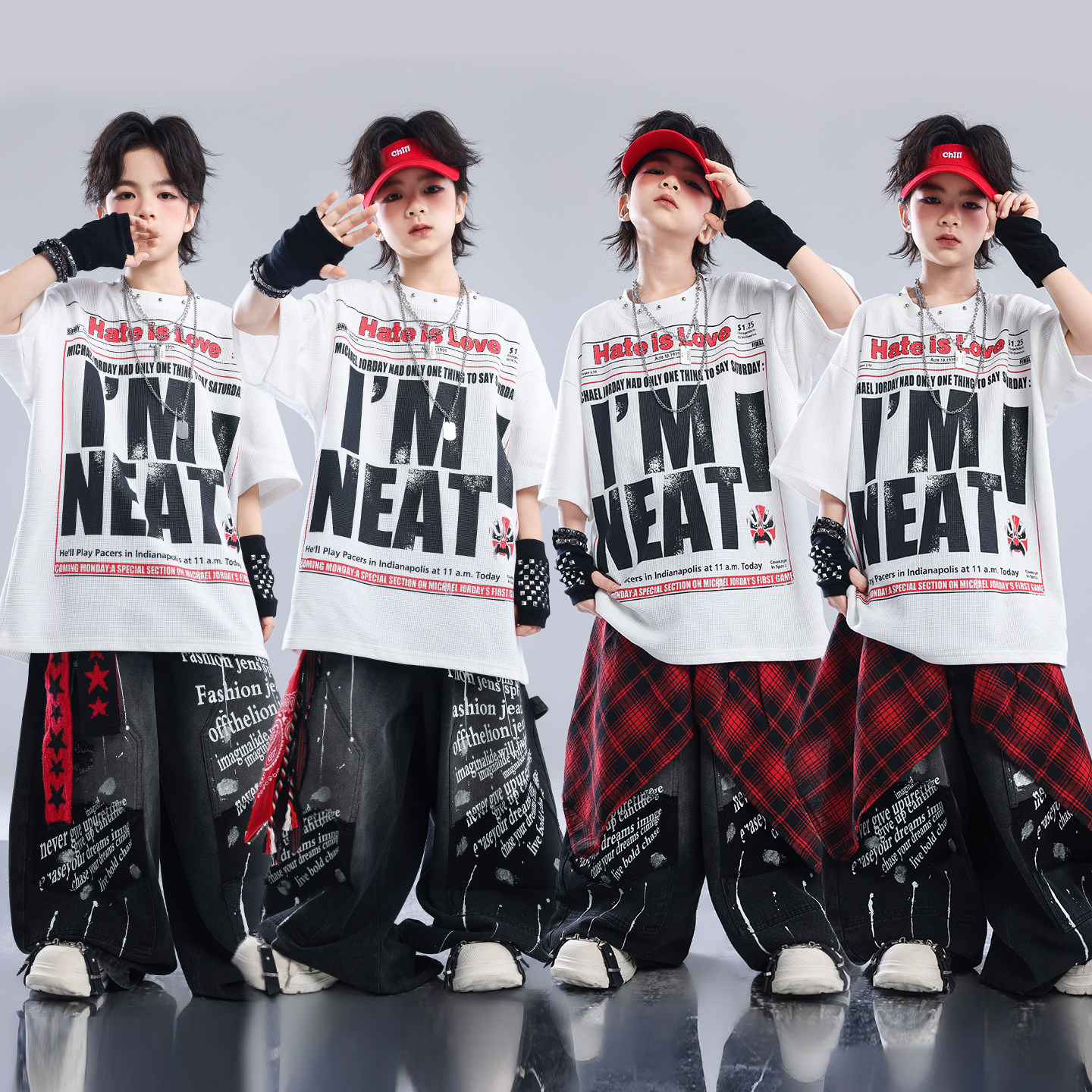 街舞儿童潮服男童酷帅嘻哈演出服女童HIPHOP套装爵士舞表演服装夏图片