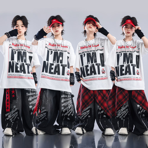 街舞儿童潮服男童酷帅嘻哈演出服女童HIPHOP套装爵士舞表演服装夏