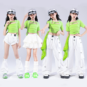 爵士舞女童服装 嘻哈儿童街舞潮服荧光绿色套装 女孩少儿jazz演出服