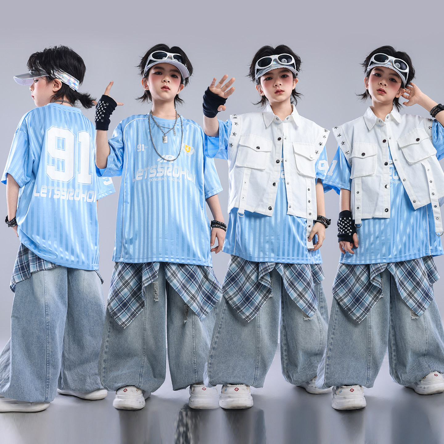 街舞儿童潮服男童酷帅嘻哈演出服女童HIPHOP套装新款男孩表演服装图片