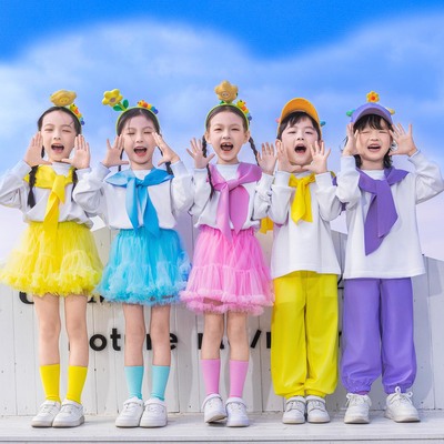 儿童啦啦队演出服幼儿园彩色班服合唱蓬蓬裙小学生运动会表演服装