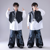 儿童hiphop街舞演出服男童嘻哈套装 男孩酷帅皮马甲架子鼓表演服装