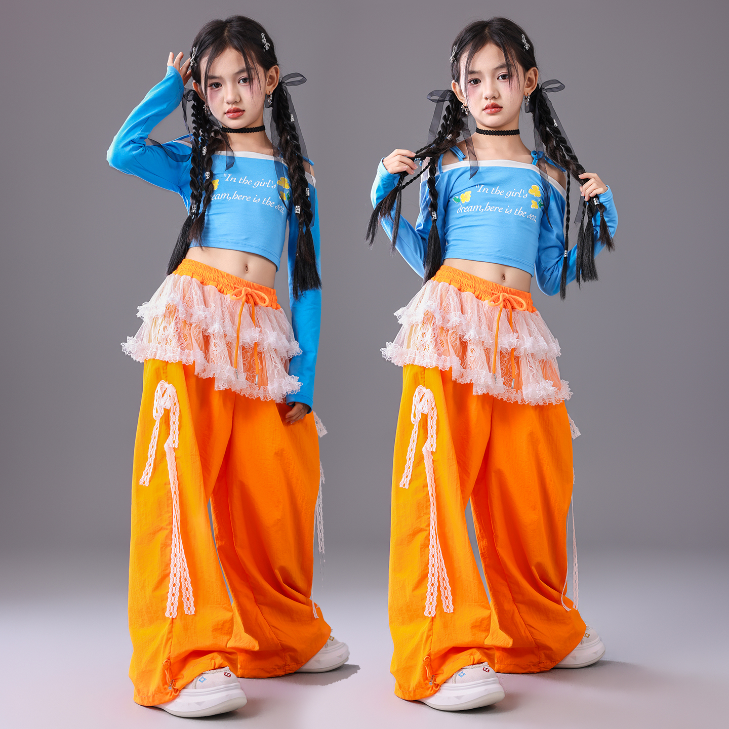 元旦女童爵士舞服装多巴胺演出服