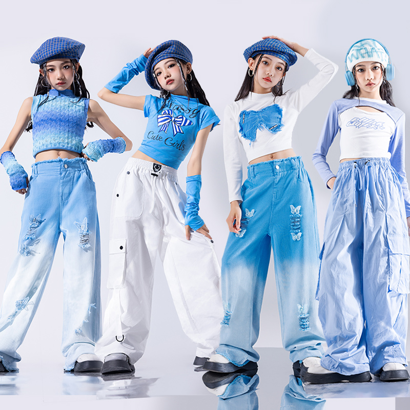 女款嘻哈爵士舞蓝色演出服