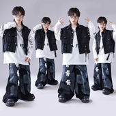 儿童街舞套装 女童宽松嘻哈练功服男童hiphop马甲潮服爵士表演服装