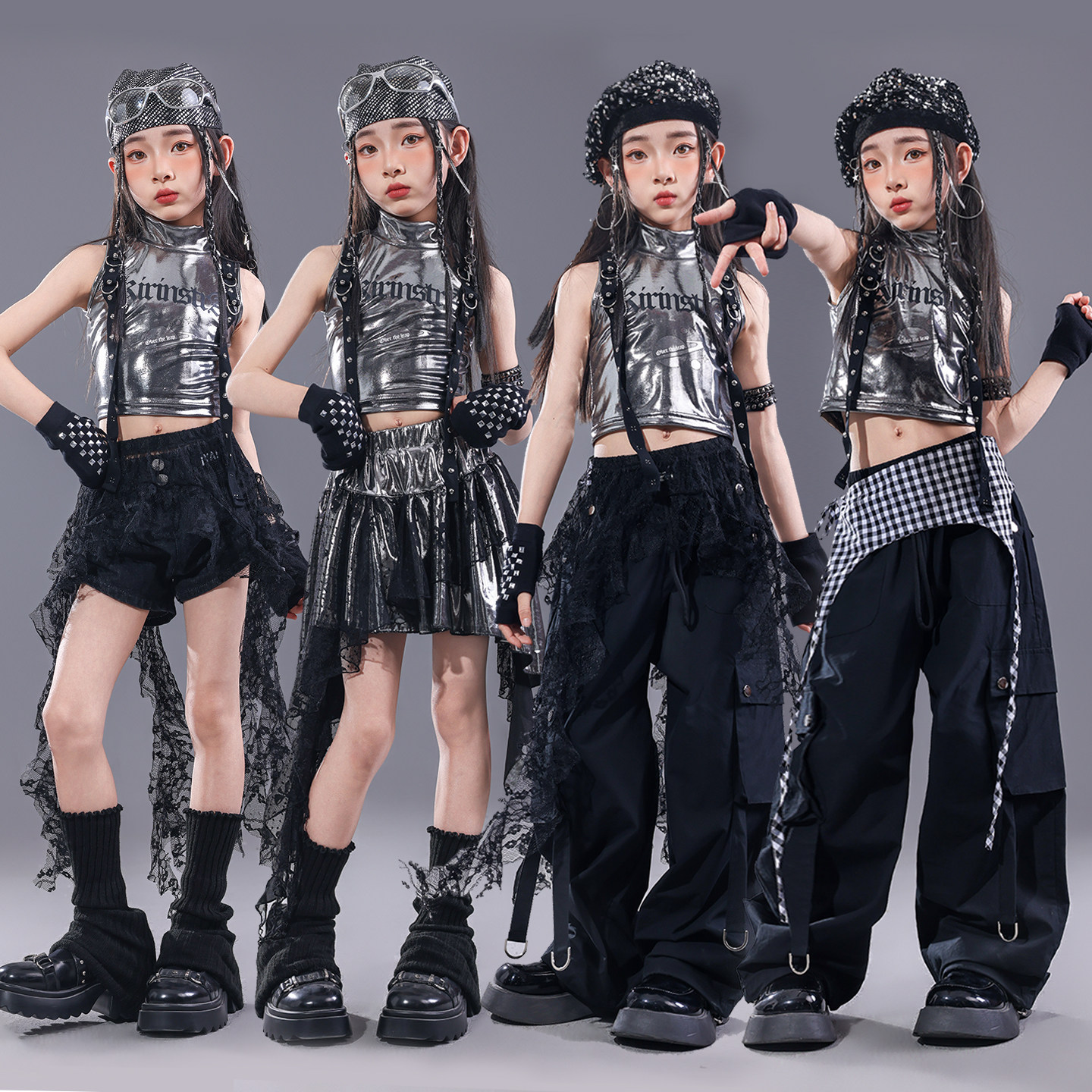 女童爵士舞演出服幼儿jazz时髦潮酷练功服套装街舞儿童潮服表演服