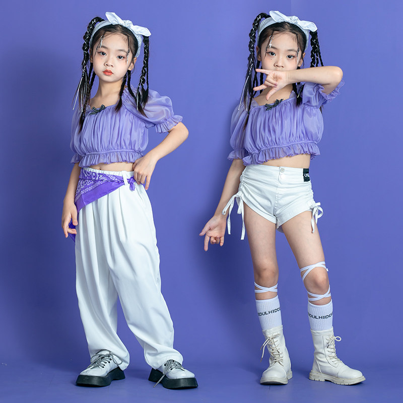 女童爵士舞套装嘻哈街舞露脐演出服模特走秀表演服韩舞女团演出服