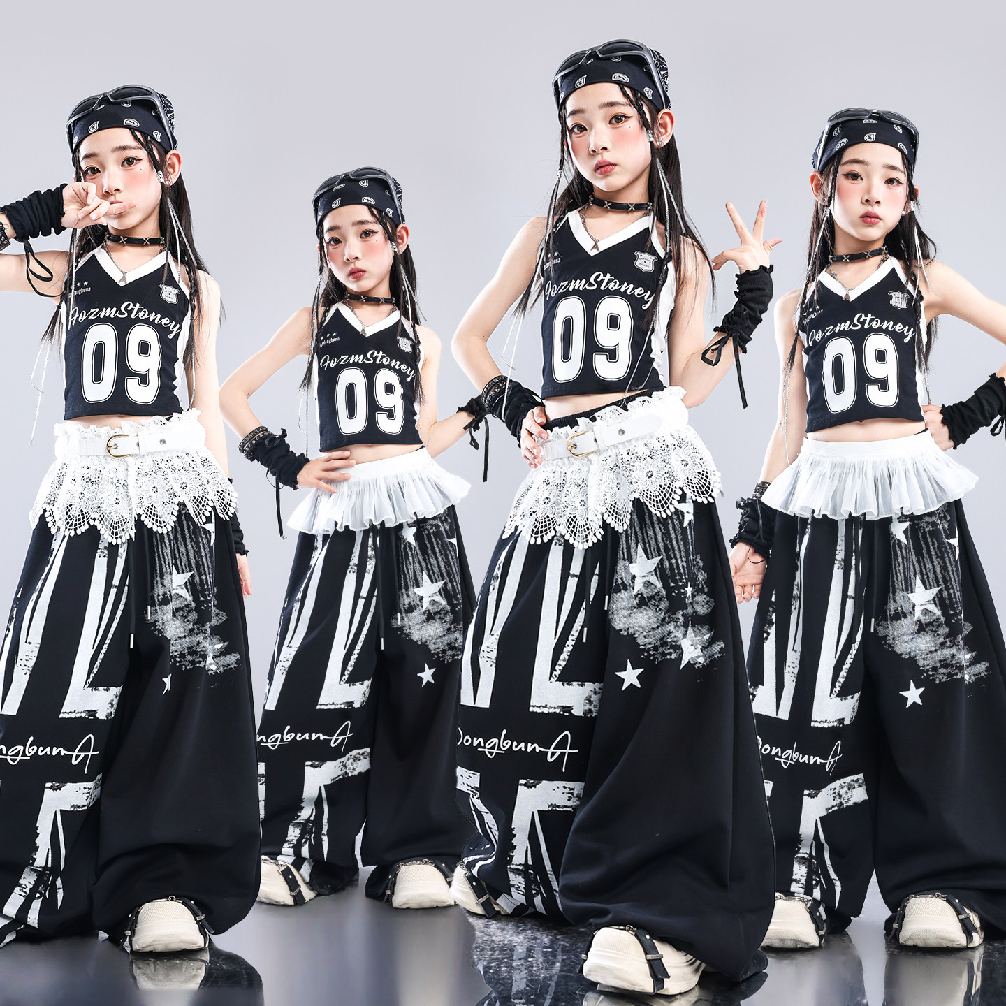 女童爵士舞服装夏新款JAZZ少儿街舞演出服儿童潮酷时髦表演服套装图片