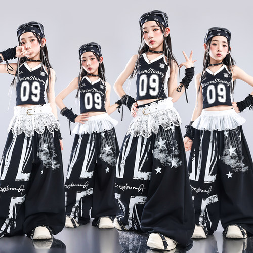 女童爵士舞服装夏新款JAZZ少儿街舞演出服儿童潮酷时髦表演服套装