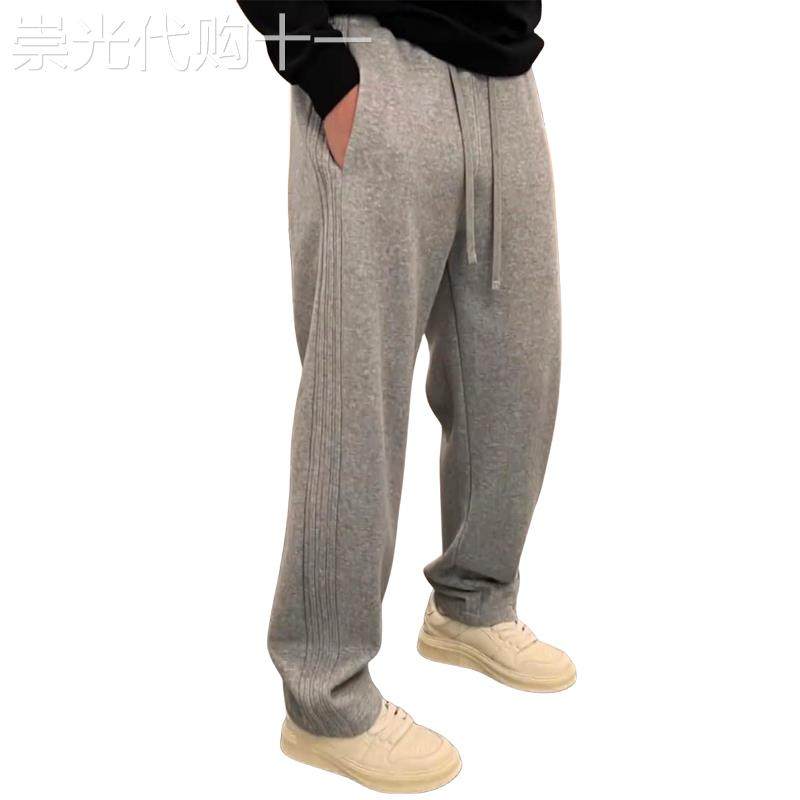 潮牌秋季直筒弯刀运动休闲裤男女款香蕉长裤宽松纯色阔腿百搭卫裤