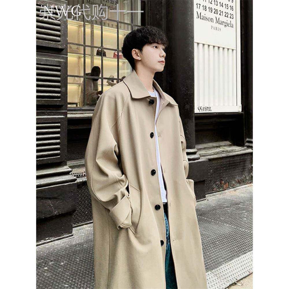 2025春秋季新款卡其色中长款风衣外套男高级韩系过膝大衣休闲上衣