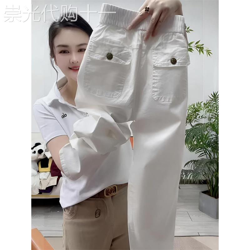 欧货高腰九分哈伦裤女夏季薄款宽松显瘦直筒弯刀裤纯棉小脚休闲裤