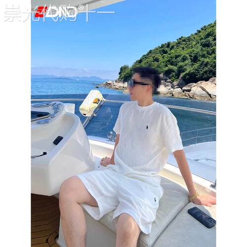 高端天丝亚麻套装男士夏季2026新款短袖T恤搭配五分短裤男款一套