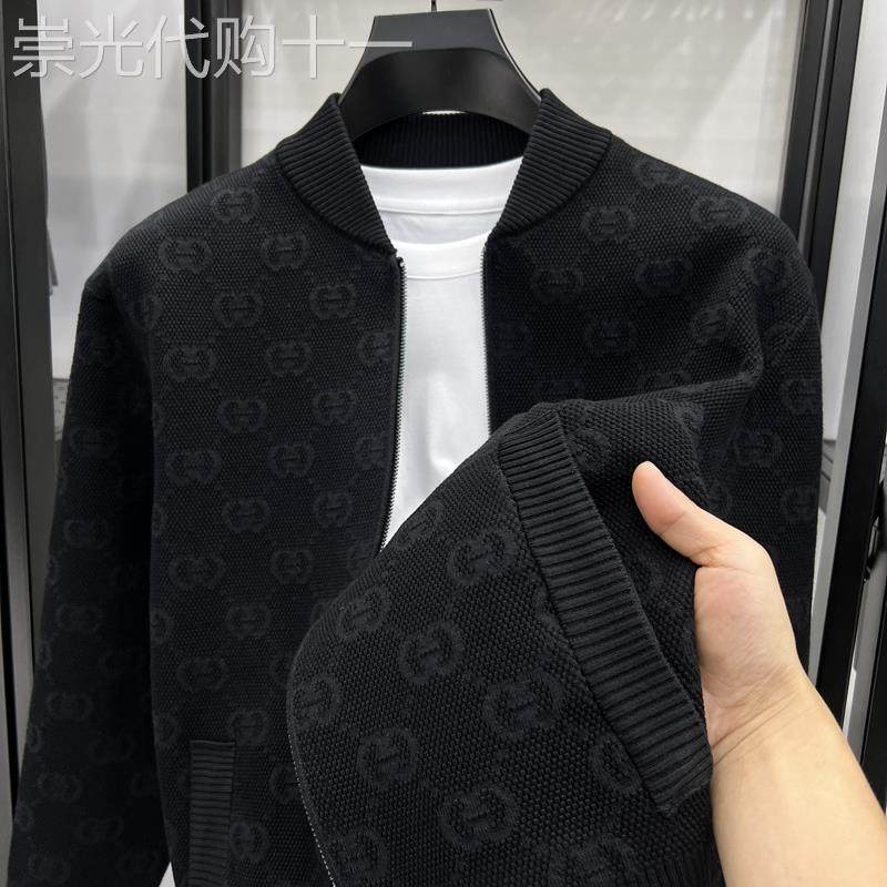 2025新款秋冬季男士针织衫高端品牌棒球领开衫拉链毛衣加绒外套