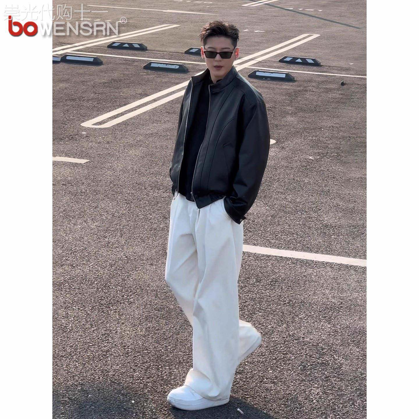 潮牌白色弯刀阔腿西裤男士2026新款春秋季男裤休闲直筒长裤子男款