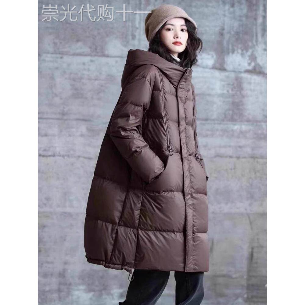 中长款羽绒服女冬季加厚2025年新款时尚洋气白鸭绒连帽面包服外套